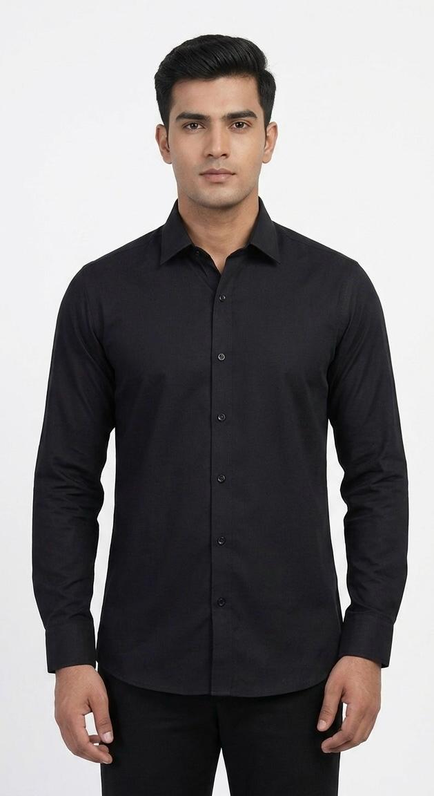 Mens Casual Solid Black Shirt - WB 1338