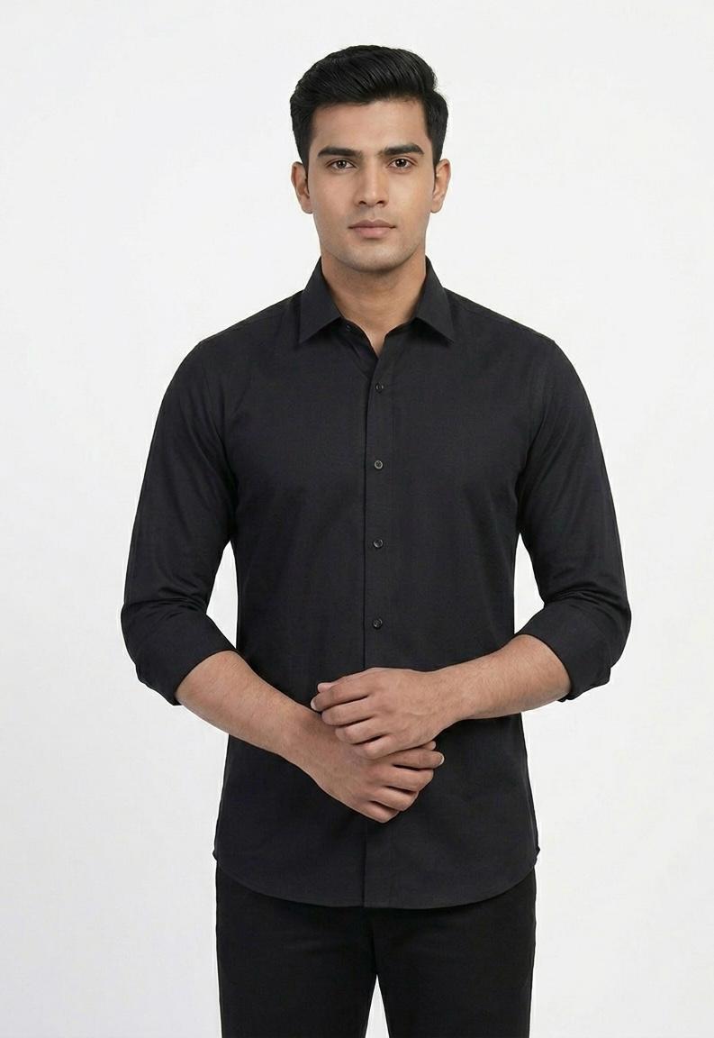 Mens Casual Solid Black Shirt - WB 1338
