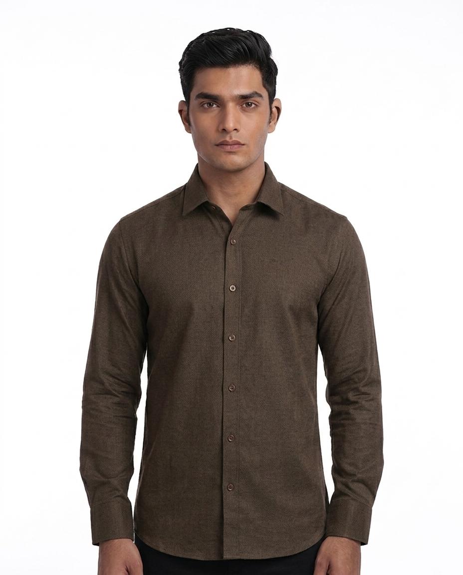 Men's Solid Brown Casual Shirt - WB 1338