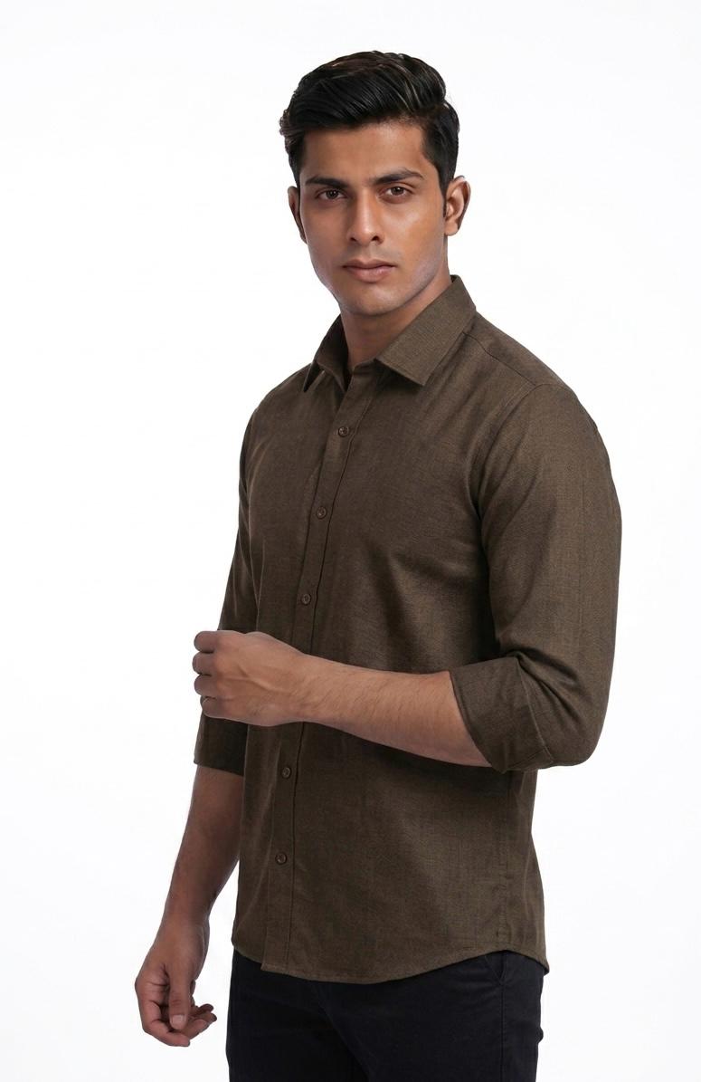Men's Solid Brown Casual Shirt - WB 1338