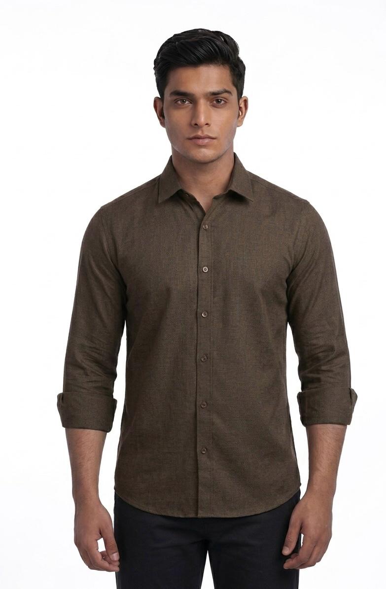 Men's Solid Brown Casual Shirt - WB 1338