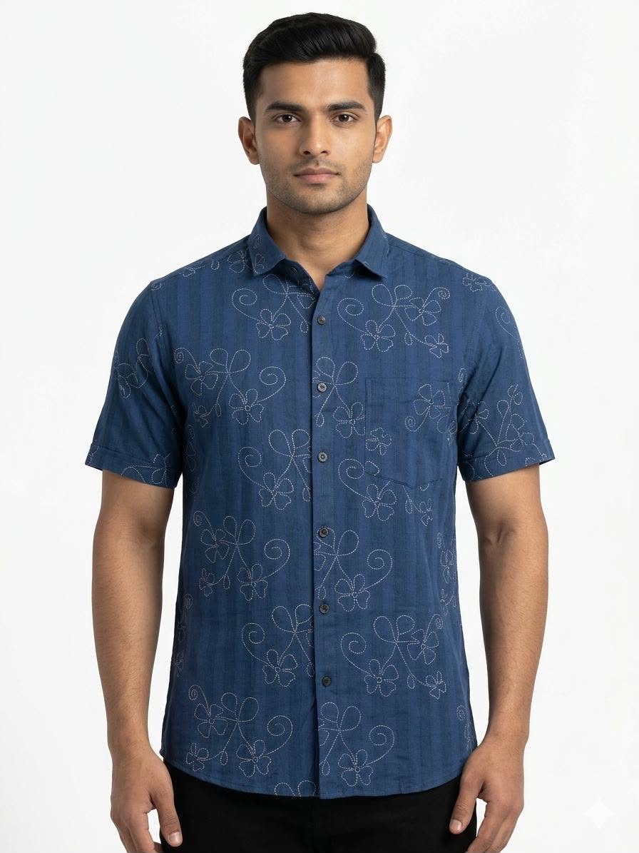 Embroiderey look Short sleeve shirt - WB 1328